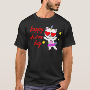Unicorn cat Lycklig alla hjärtans dag för teckna T Shirt