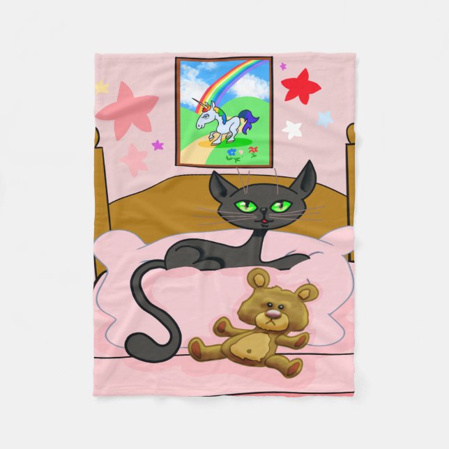 Unicorn, cat och nalle fleece filt (Framsidan)