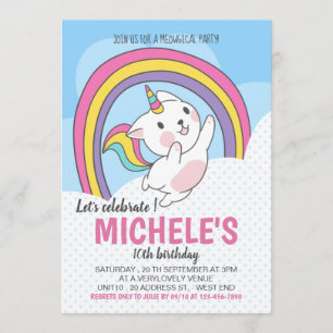 Unicorn Cat Rainbow-inbjudan Inbjudningar