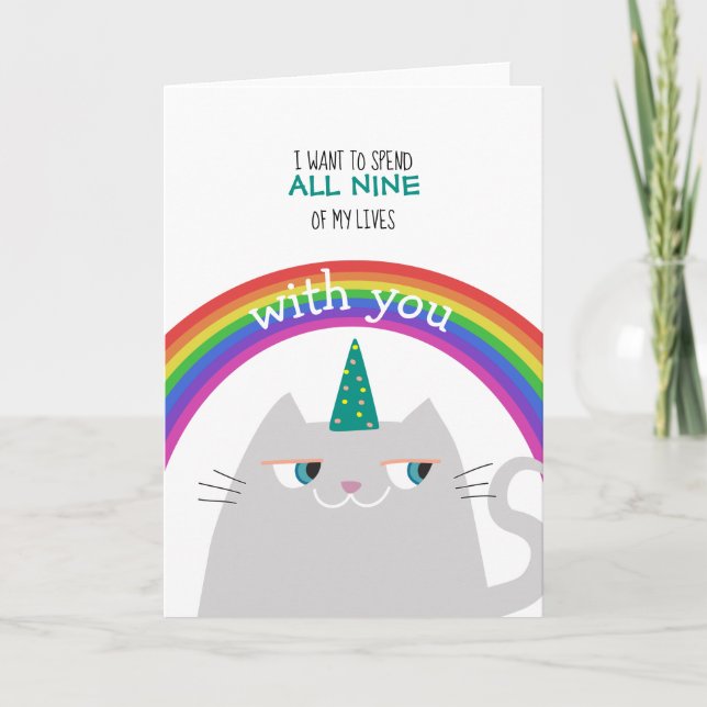 Unicorn Cat Valentine Day Helgkort (Framsida)