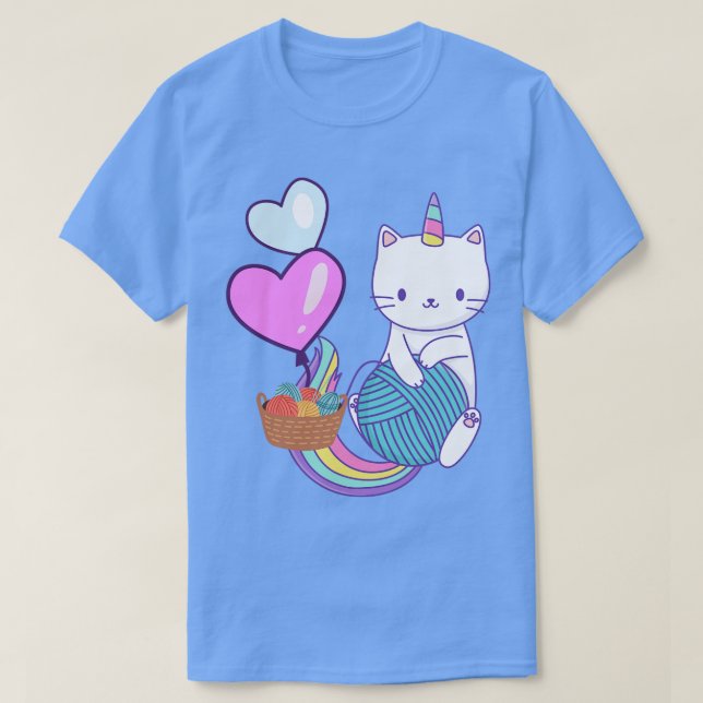 Unicorn Cat with Yarn best stickning nånsin T Shirt (Design framsida)