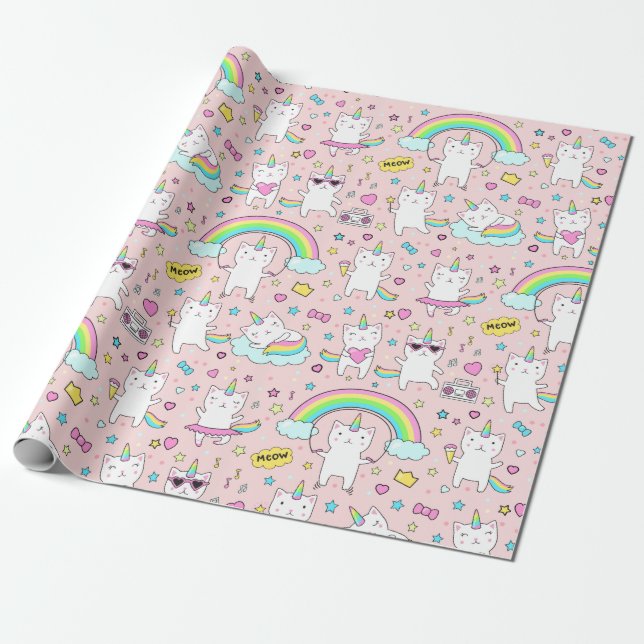 Unicorn Cats Wrapping Papper Presentpapper (Utrullad)