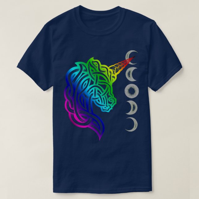 Unicorn Celtic Knot Dotwork Regnbåge Design T Shirt (Design framsida)
