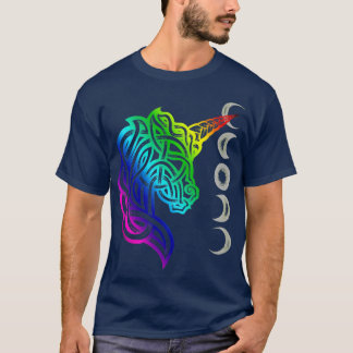 Unicorn Celtic Knot Dotwork Regnbåge Design T Shirt
