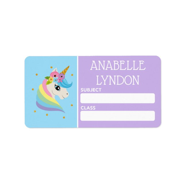 Unicorn Child School Namn-etiketter | Redigerbart  Adressetikett (Framsidan)