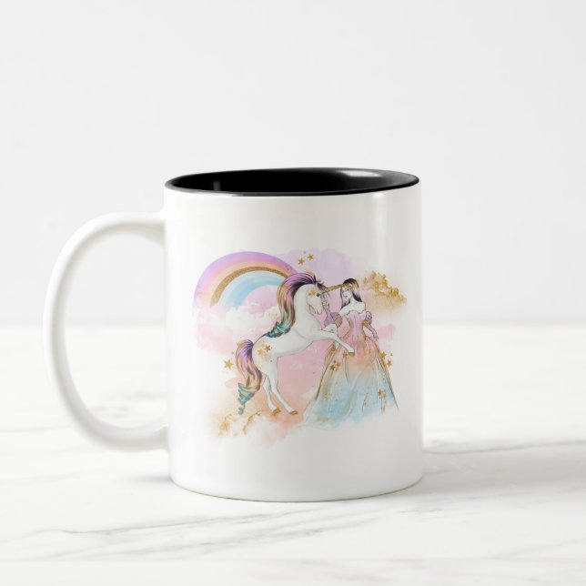 Unicorn Clipart Rainbow Fairytale Två-Tonad Mugg (Vänster)