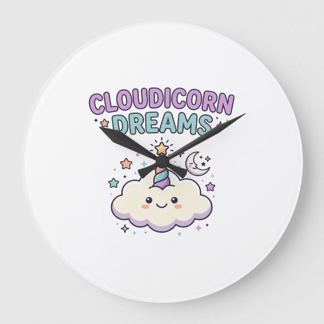 Unicorn Cloudicorn Dreams Trendy Graphic Tee Desig Stor Klocka (Framsida)