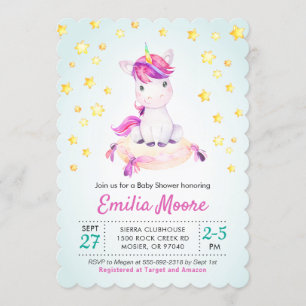 Unicorn Colorent Baby Shower Sprinkle Girl Boy Inbjudningar