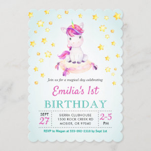 Unicorn Colorful Girl Kids Children Födelsedagsfes Inbjudningar
