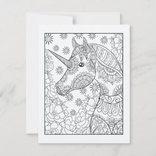 Unicorn Coloring Postcard   Magisk DIY-färgning Inbjudningar
