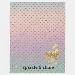 Unicorn Confetti Ombre Guld Glitter Hearearts Fleecefilt