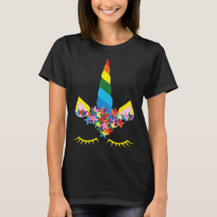 Unicorn Costume Rainbow Ansikte Girls Flytande Uni T Shirt