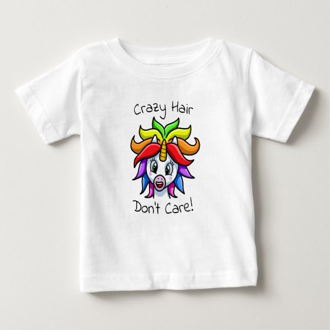Unicorn Crazy Hair bryr sig inte om kul T Shirt (Framsida)