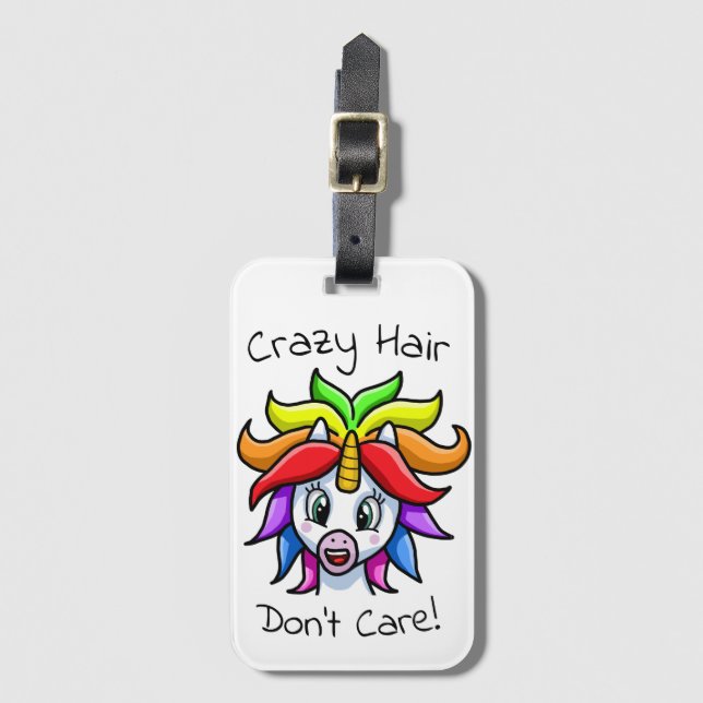Unicorn Crazy Hair bryr sig inte om roligt Bagagebricka (Framsida vertikal)