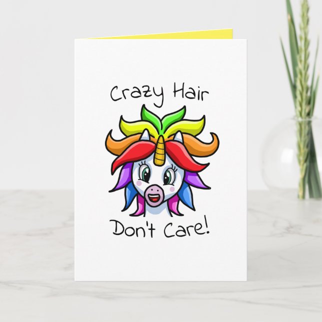 Unicorn Crazy Hair bryr sig inte om roligt Kort (Framsida)