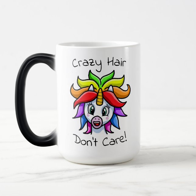Unicorn Crazy Hair bryr sig inte om roligt Magisk Mugg (Vänster)