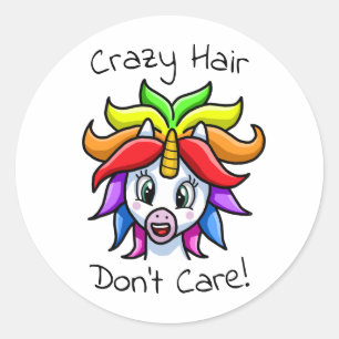 Unicorn Crazy Hair bryr sig inte om roligt Runt Klistermärke