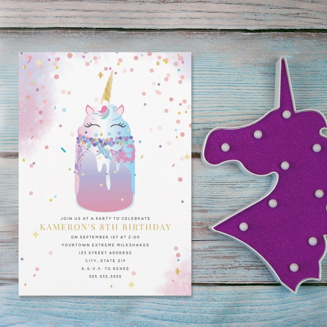Unicorn Crazy Milkshake Flick kalas Inbjudningar (Skapare uppladdad)