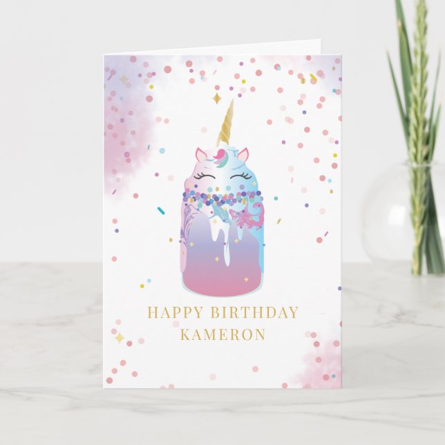 Unicorn Crazy Milkshake Girl's Birthday Kort (Framsida)