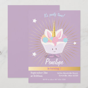 Unicorn Cupaka med stjärnor Inbjudan till födelse