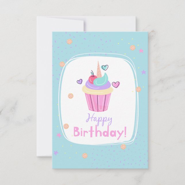 Unicorn Cupcoa Birthday Card Kort (Framsida)