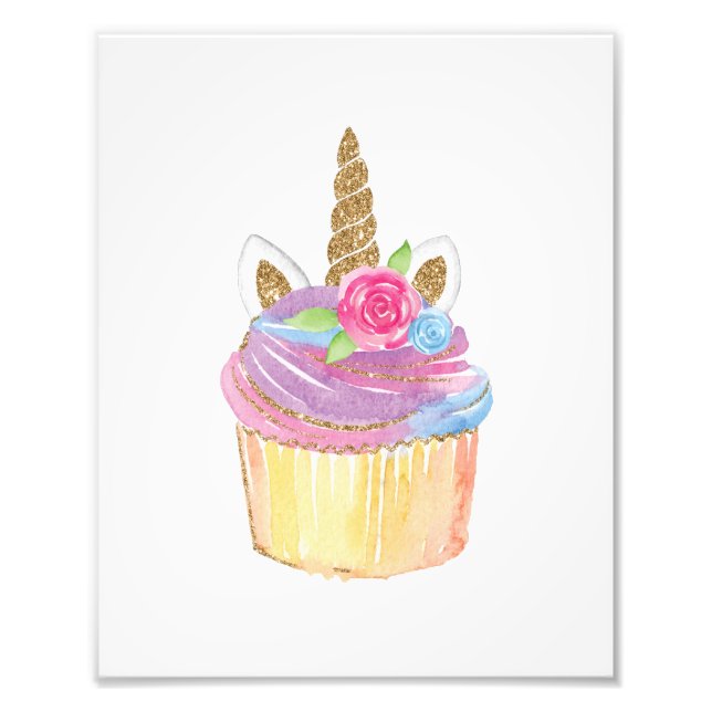Unicorn Cupkaka Nursery Girl Baby Shower Birthday Fototryck (Framsidan)
