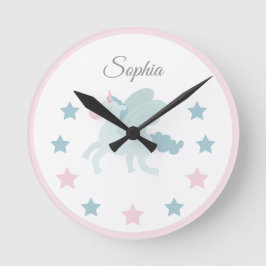 Unicorn Custom Name Cute Pink Blue  Rund Klocka