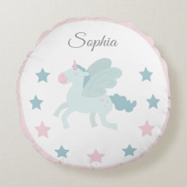 Unicorn Custom Name Cute Pink Blue  Rund Kudde