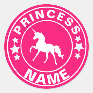 Unicorn Custom Name princess Rainbow Rosa Sticker Runt Klistermärke