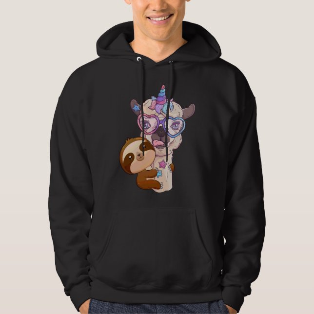 Unicorn Cute Brown Sloth Rainbow Animal Llama Glas Hoodie (Framsida)