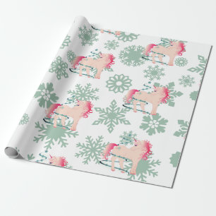 Unicorn Cute Girl Whimsical Snöflingor Presentpapper