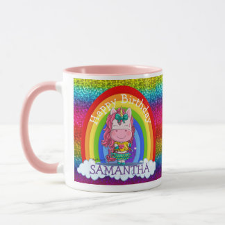 Unicorn Cute Grattis på födelsedagen Rainbow Glitt Mugg