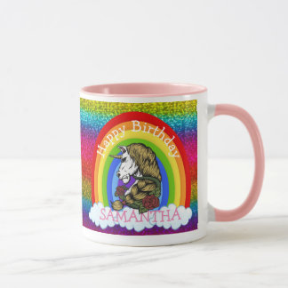 Unicorn Cute Grattis på födelsedagen Rainbow Glitt Mugg