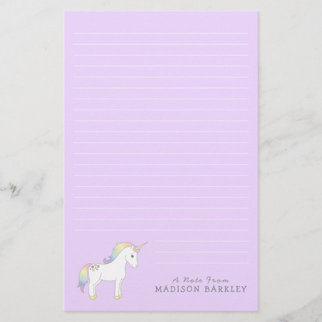 Unicorn Cute Kids Pastel Brevpapper (Framsida)