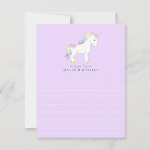 Unicorn Cute Kids Pastel Flat Stationärt kort