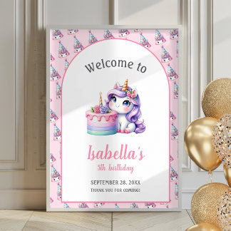 Unicorn Cute Magic Birthday Poster välkomsttecken