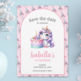 Unicorn Cute Magic Födelsedagsfest Spara Datumet