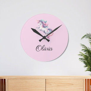 Unicorn Cute Magic Watercolor Rund Klocka