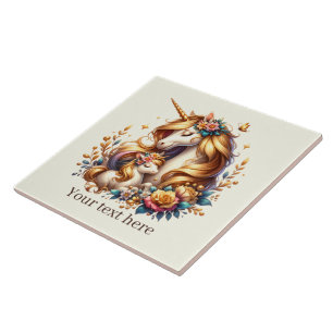 Unicorn Cute Mamma och baby Kakelplatta