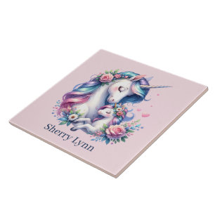 Unicorn Cute Mamma och baby Kakelplatta
