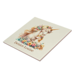 Unicorn Cute Mamma och baby Kakelplatta