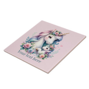 Unicorn Cute Mamma och baby Kakelplatta