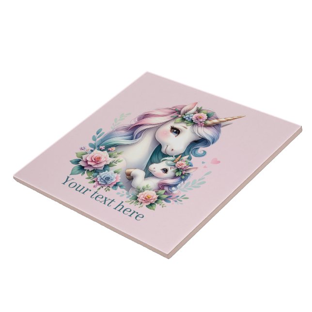 Unicorn Cute Mamma och baby Kakelplatta (Sidan)