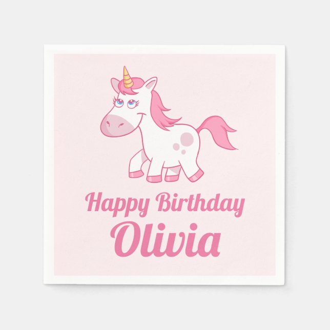 Unicorn Cute Rosa Birthday Pappersservett (Framsidan)