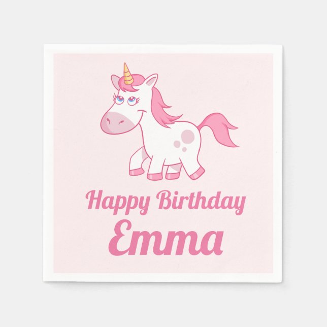 Unicorn Cute Rosa Birthday Pappersservett (Framsidan)