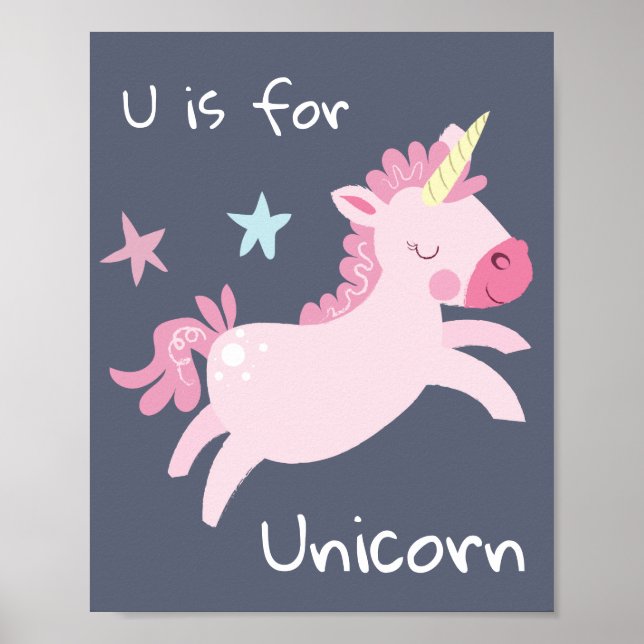 Unicorn Cute Rosa Nursery Poster (Framsidan)