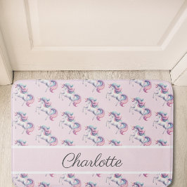 Unicorn Cute Watercolor Mönster Personlig Namn Badrumsmatta
