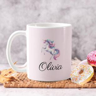 Unicorn Cute Watercolor Personlig Namn Kaffemugg