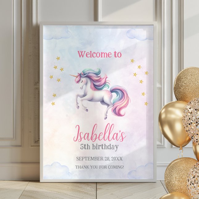 Unicorn Cute Watercolor Poster Välkomsttecken (Skapare uppladdad)