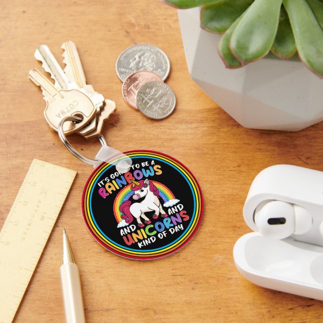Unicorn Cute Whimsical Funny Rainbows and Unicorns Nyckelring (Skrivbord)